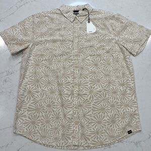 prAna NEW Stimmersee Shirt XL Chalk Tan Floral Short Sleeve Button Up Organic